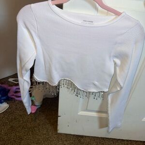 Chic White Crop Top with Beaded Fringe